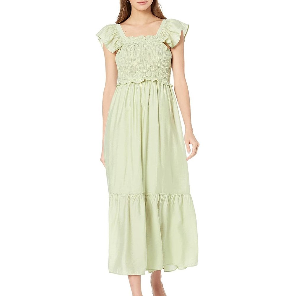 MOON RIVER  Flutter Sleeve Smocked Midi Dress Mint